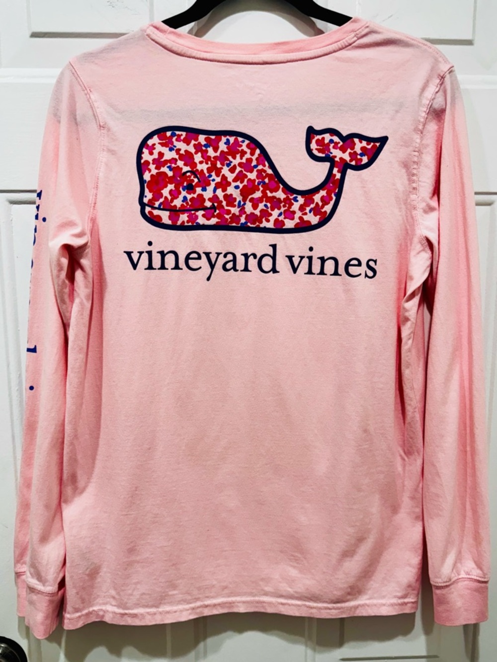 Vineyard Vines Light Pink Long Sleeve Tee with Floral Whale